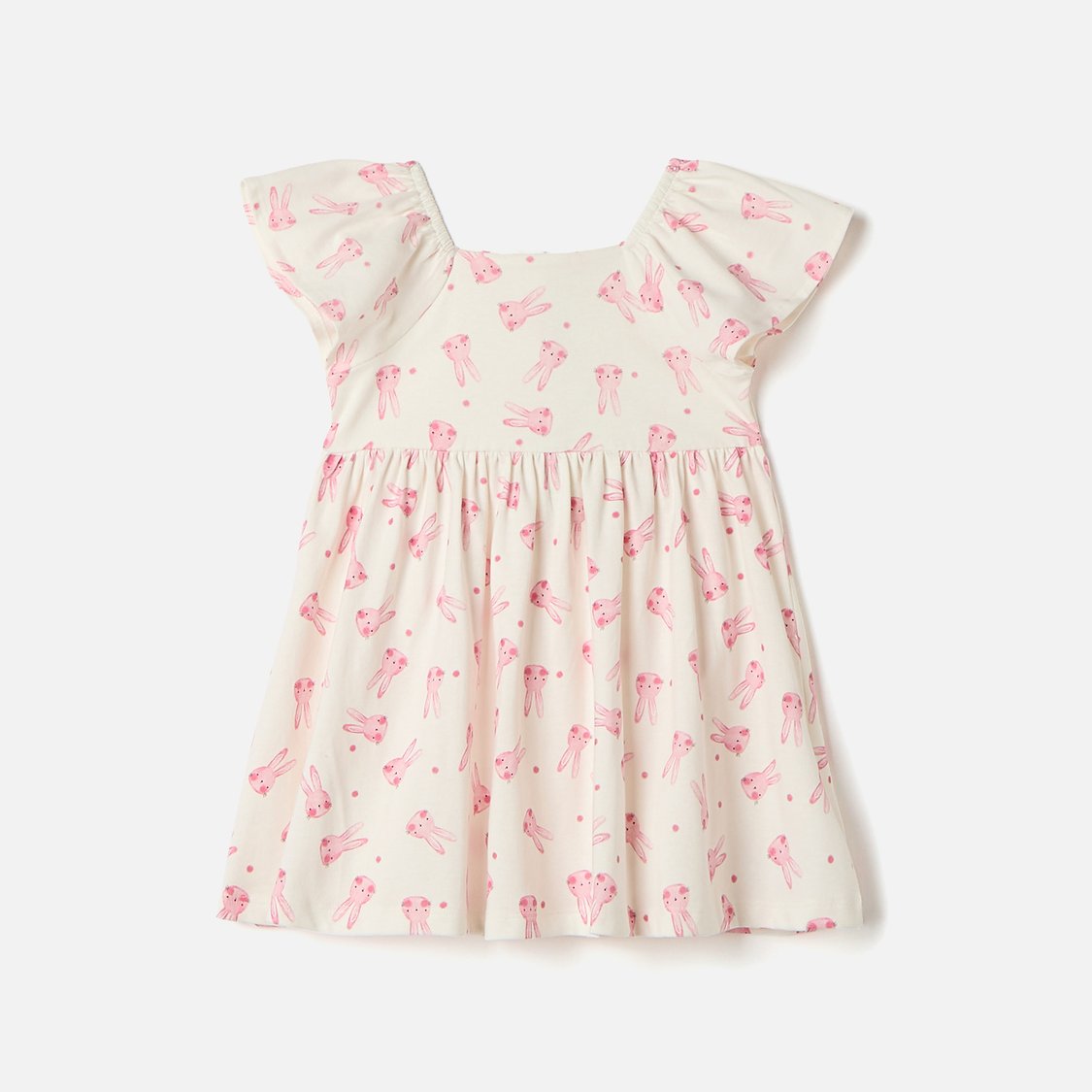 Juniors All-Over Bunny Print A-line Dress with Square Neck