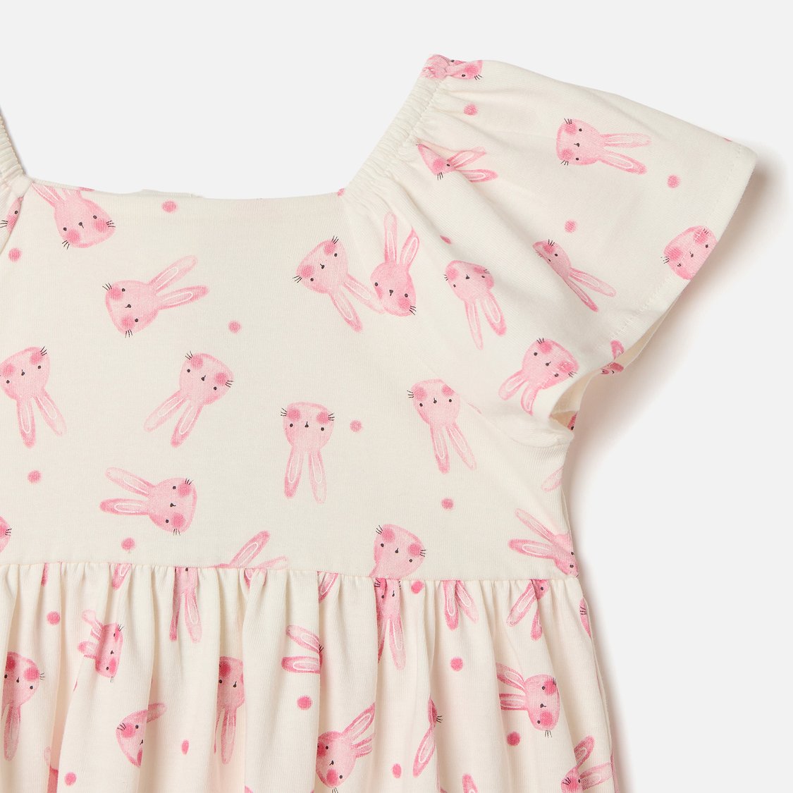 Juniors All-Over Bunny Print A-line Dress with Square Neck