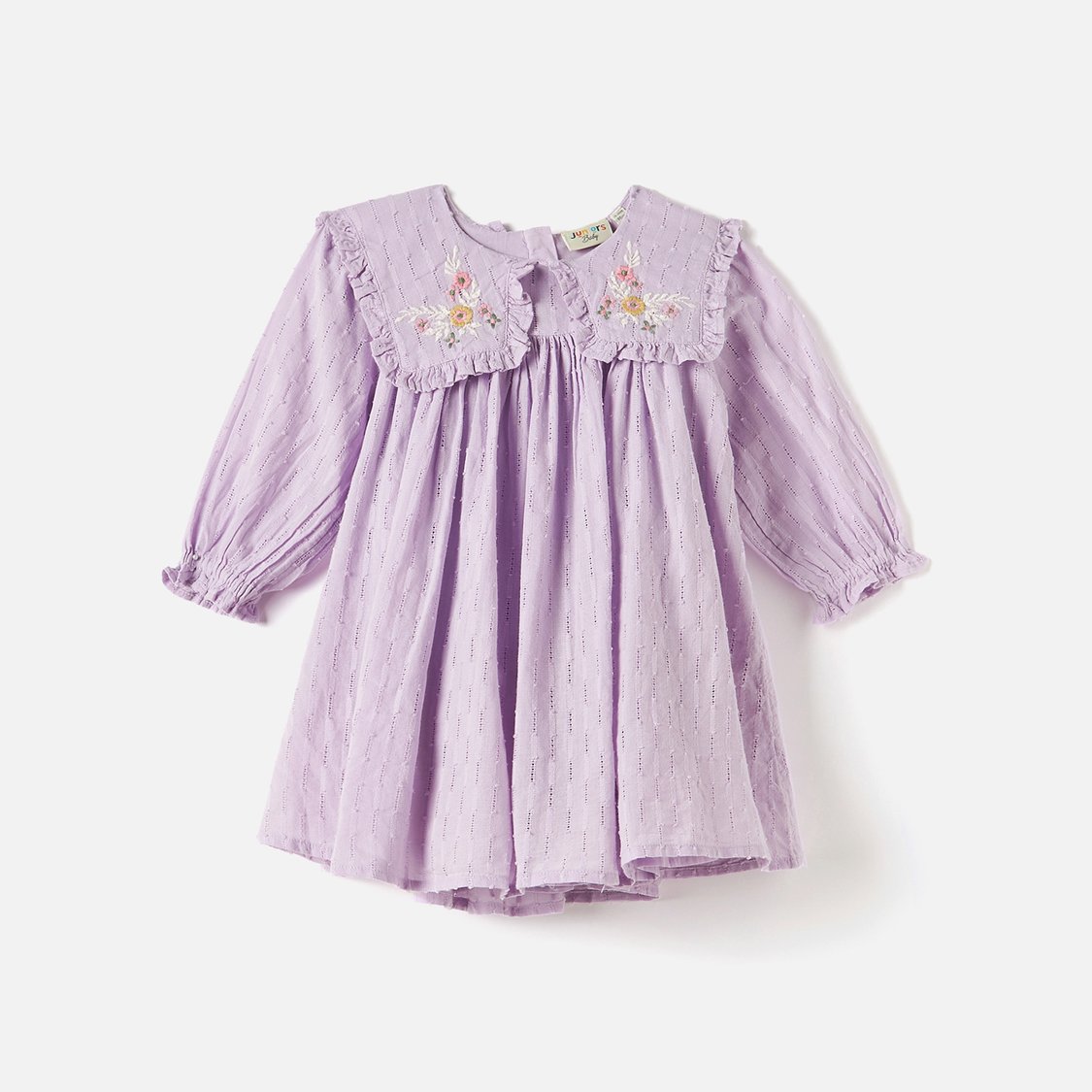 Juniors Floral Embroidered A-line Dress with Peter Pan Collar