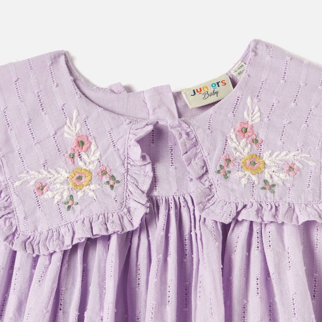 Juniors Floral Embroidered A-line Dress with Peter Pan Collar