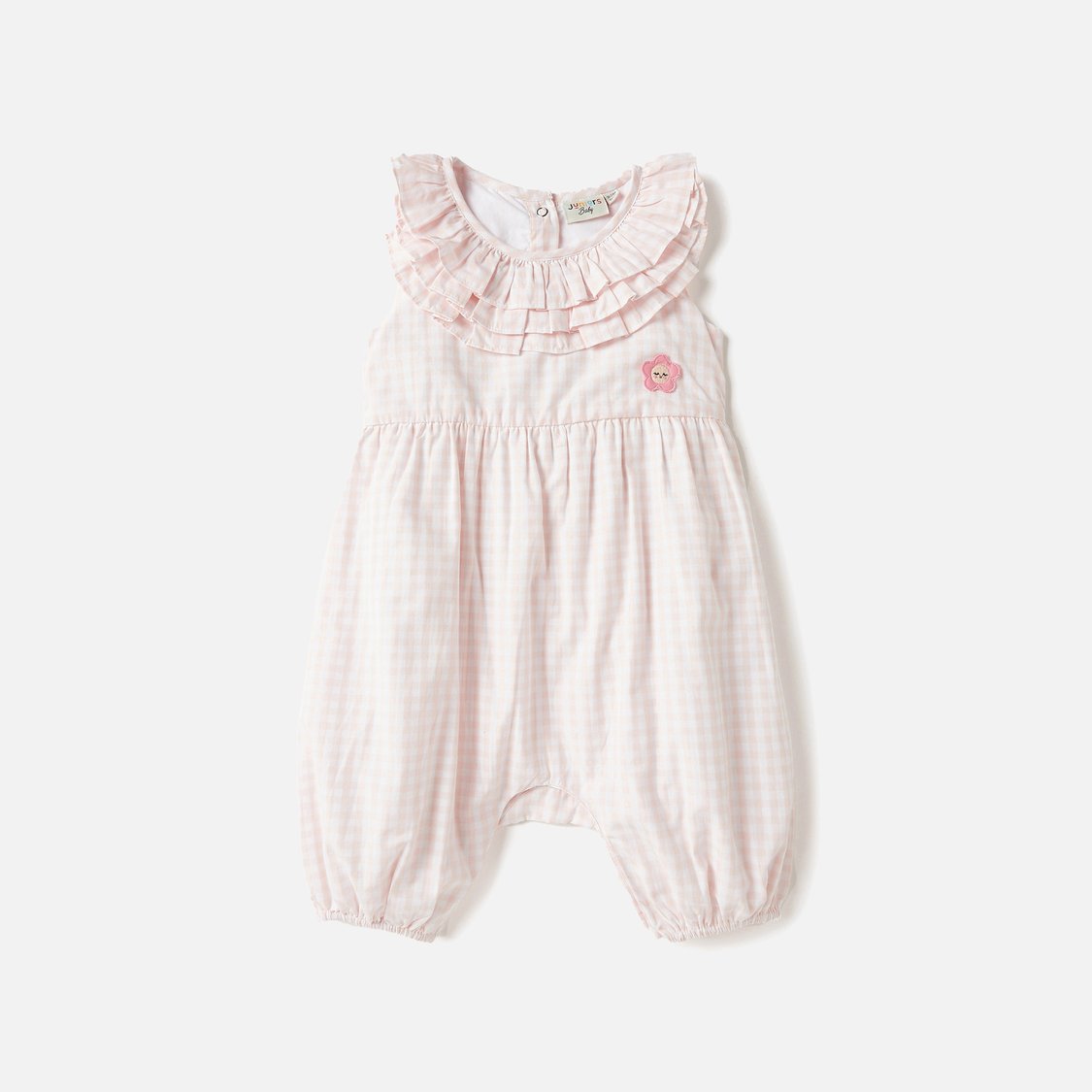 Juniors Checked Sleeveless Romper with Ruffle Detail