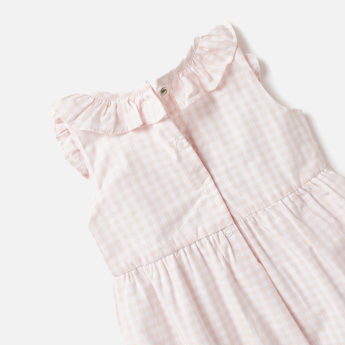 Juniors Checked Sleeveless Romper with Ruffle Detail