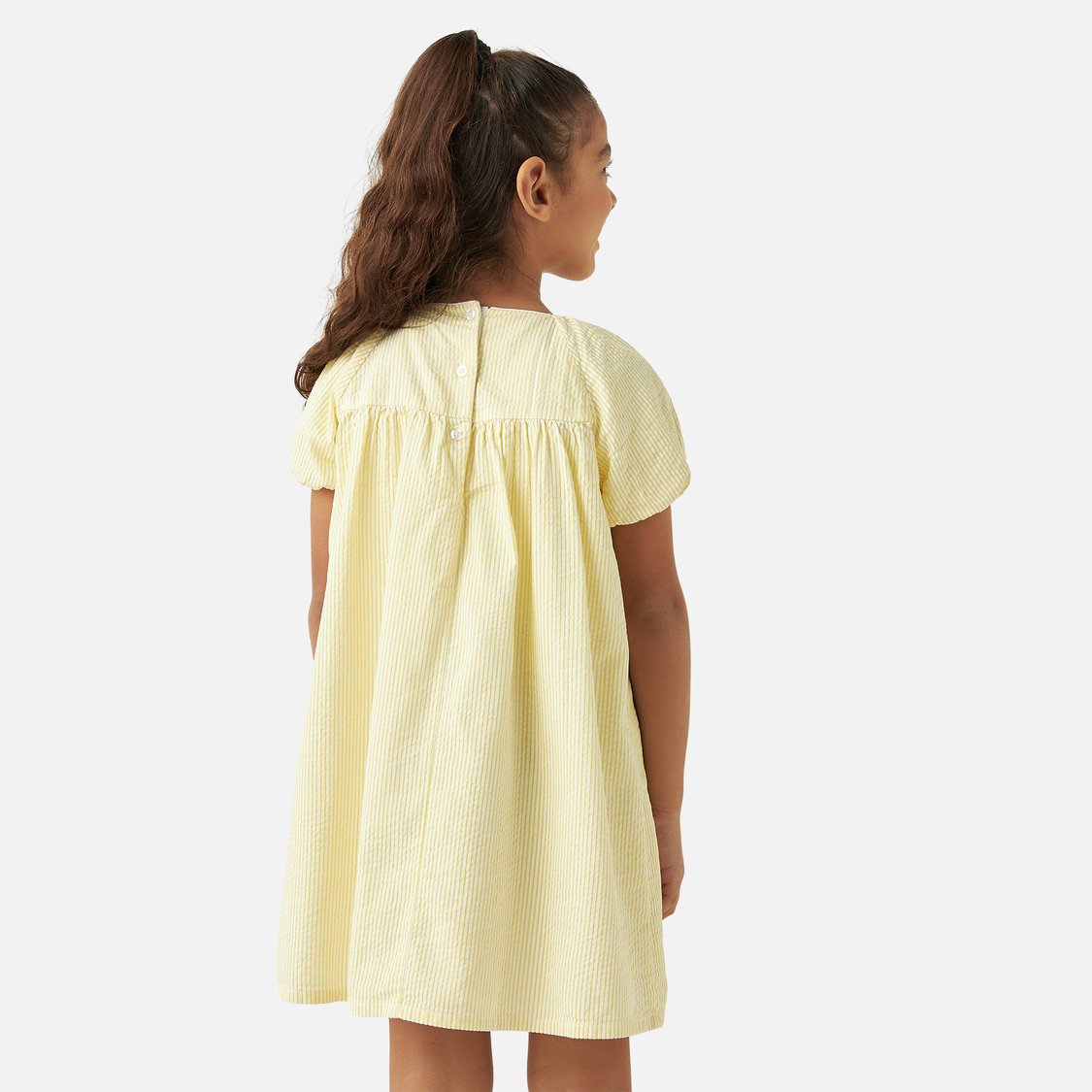 Juniors Striped Dress with Short Sleeves and Bow Detail