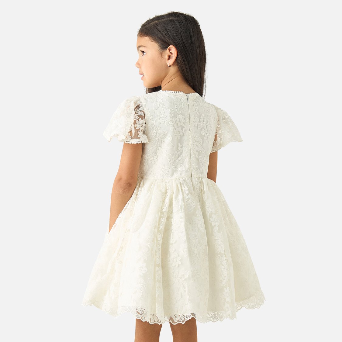 Juniors Floral Embroidered A-line Dress with Flared Sleeves