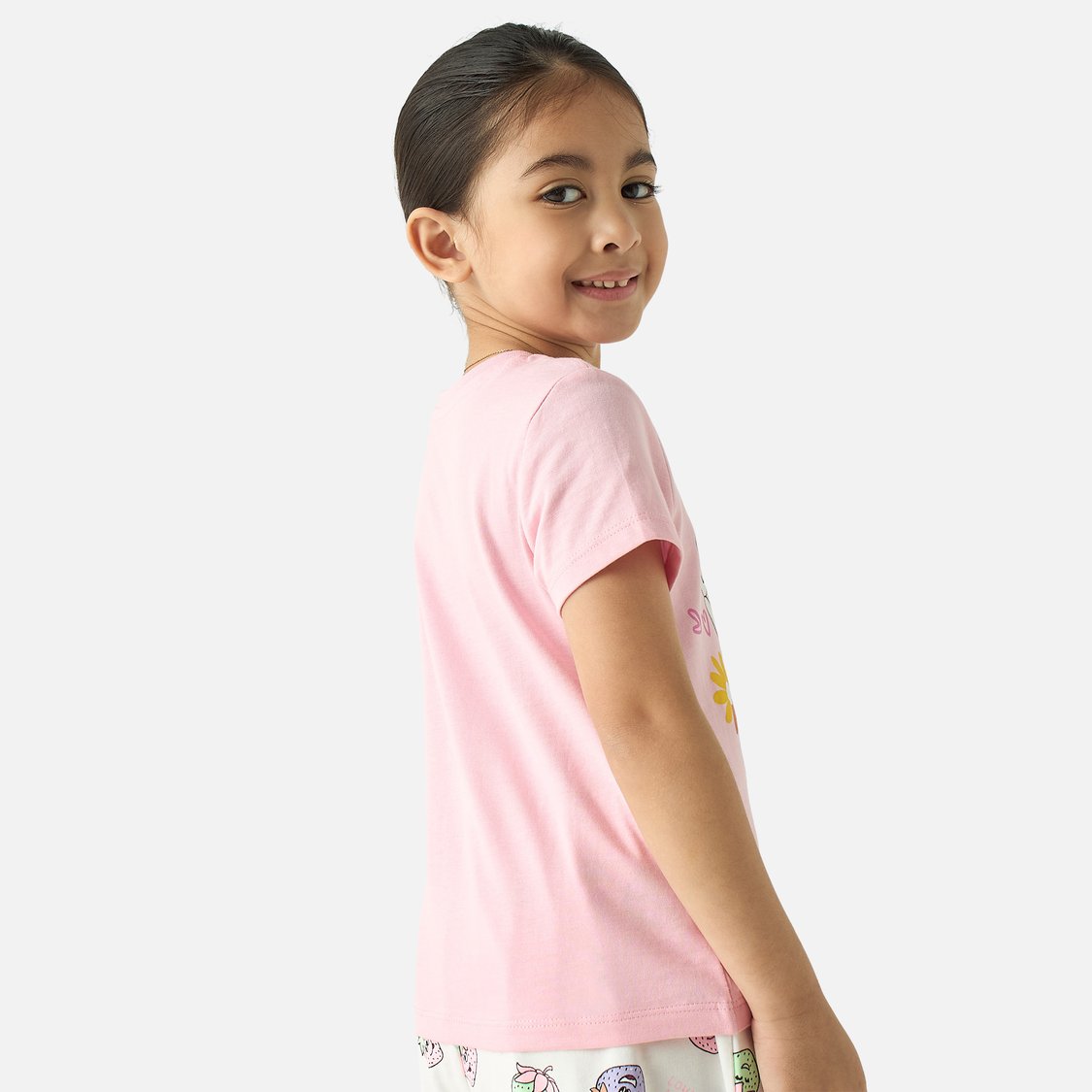 Juniors Graphic Print T-shirt with Crew Neck and Short Sleeves
