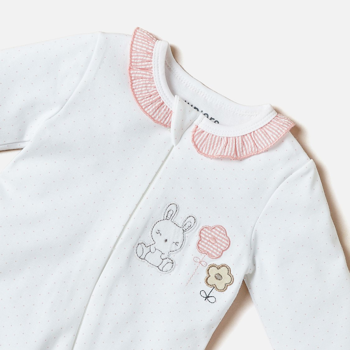Juniors Bunny Embroidered Sleepsuit with Long Sleeves and Zip Closure