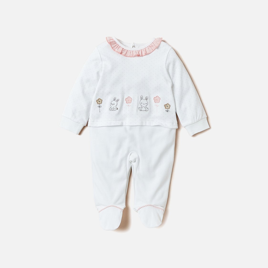 Juniors Bunny Applique Sleepsuit with Ruffle Detail Neck