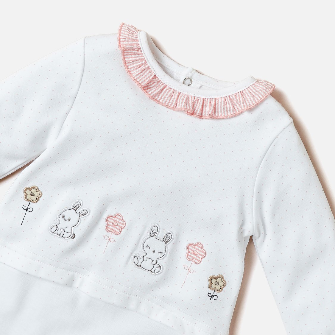 Juniors Bunny Applique Sleepsuit with Ruffle Detail Neck