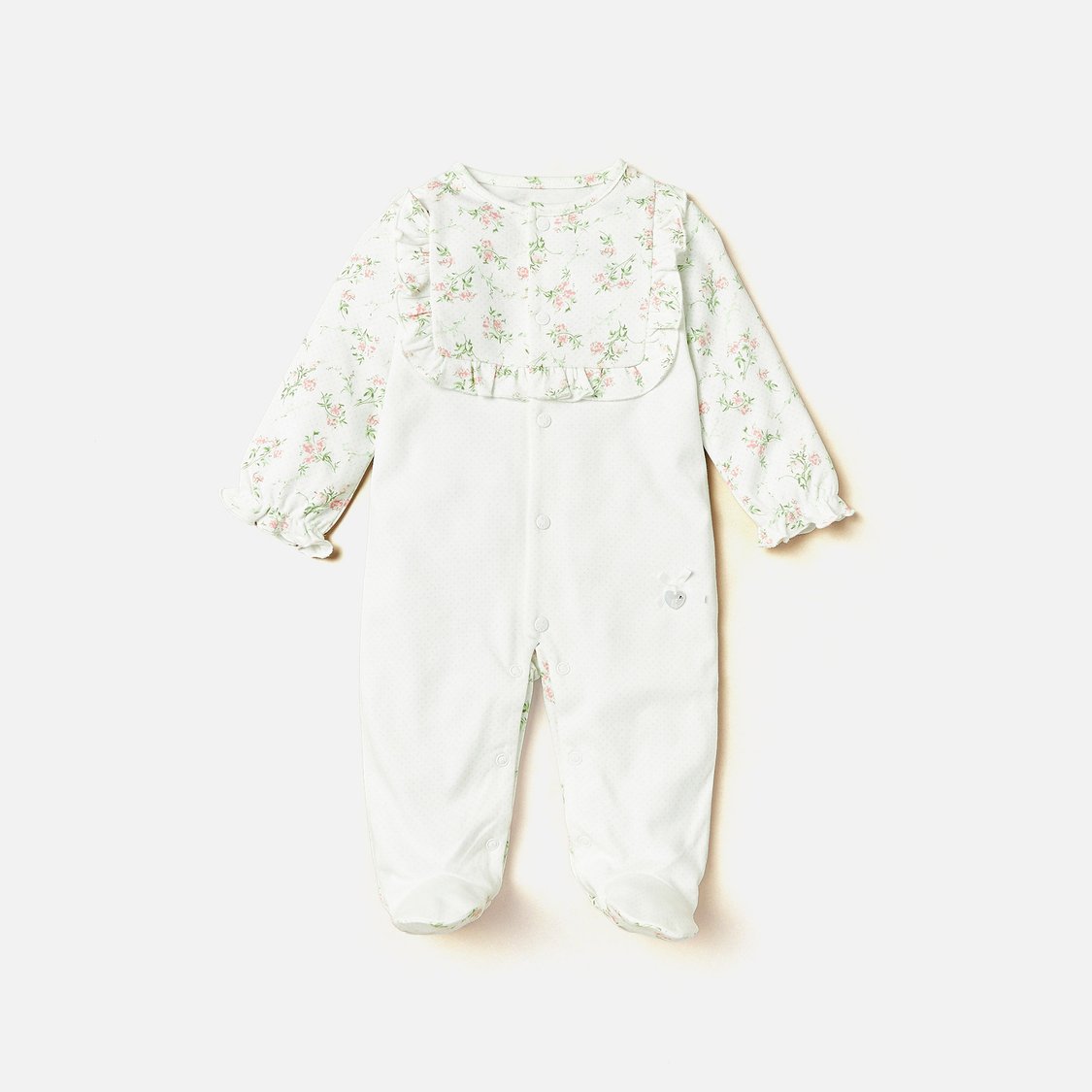 Giggles Floral Print Sleepsuit with Long Sleeves