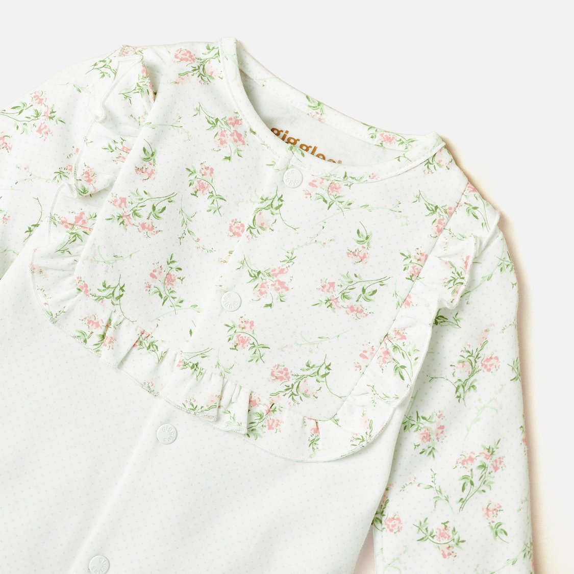 Giggles Floral Print Sleepsuit with Long Sleeves