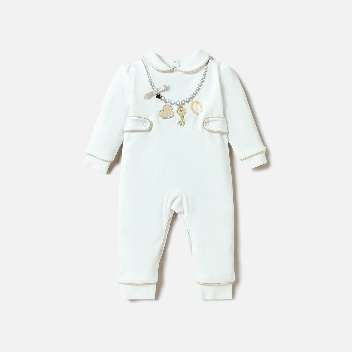 Giggles Embroidered Sleepsuit with Peter Pan Collar and Long Sleeves