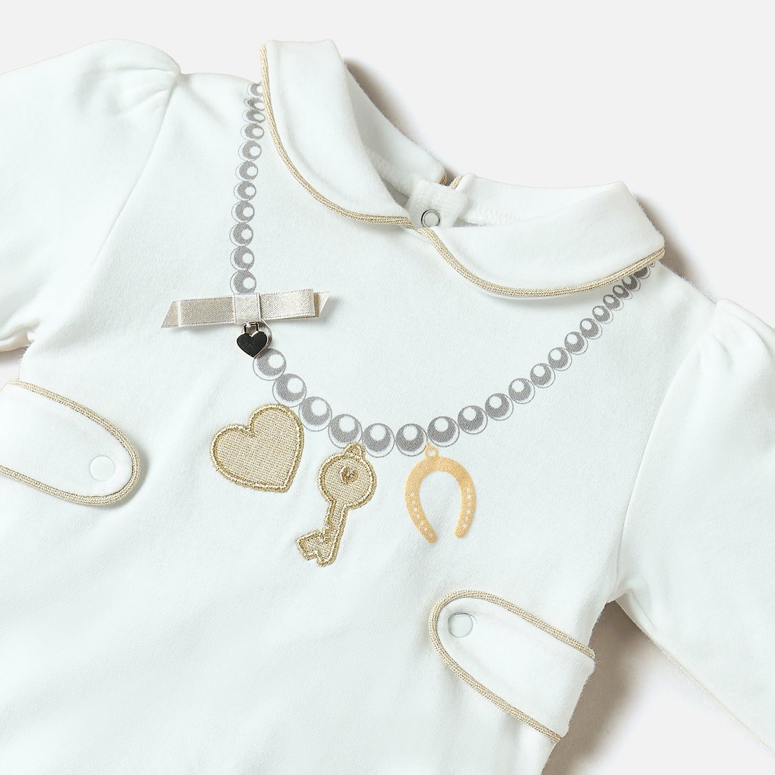 Giggles Embroidered Sleepsuit with Peter Pan Collar and Long Sleeves
