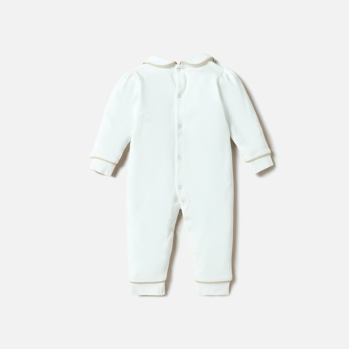 Giggles Embroidered Sleepsuit with Peter Pan Collar and Long Sleeves