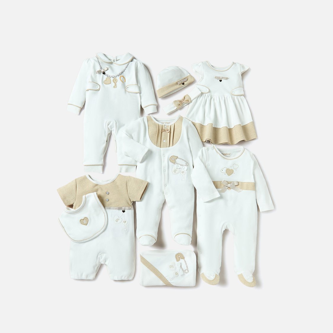 Giggles Embroidered Sleepsuit with Peter Pan Collar and Long Sleeves