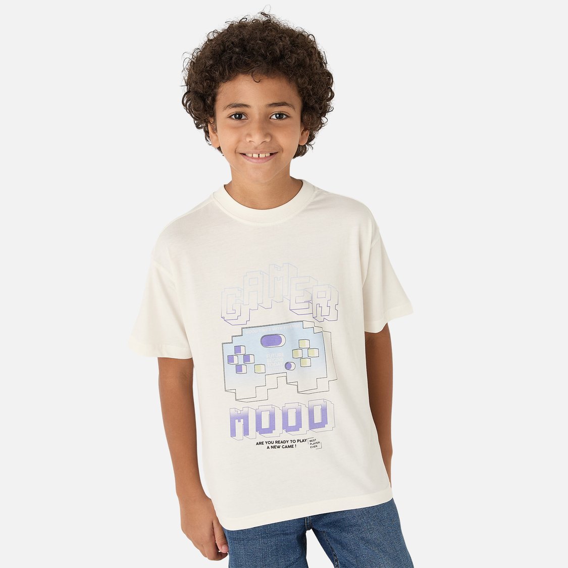 Juniors Gamer Print T-shirt with Short Sleeves and Crew Neck