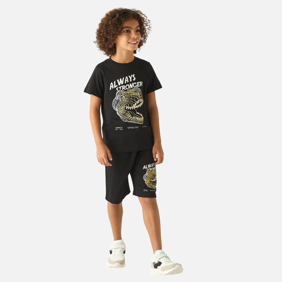 Juniors 3-Piece Dinosaur Print T-shirt and Shorts Set