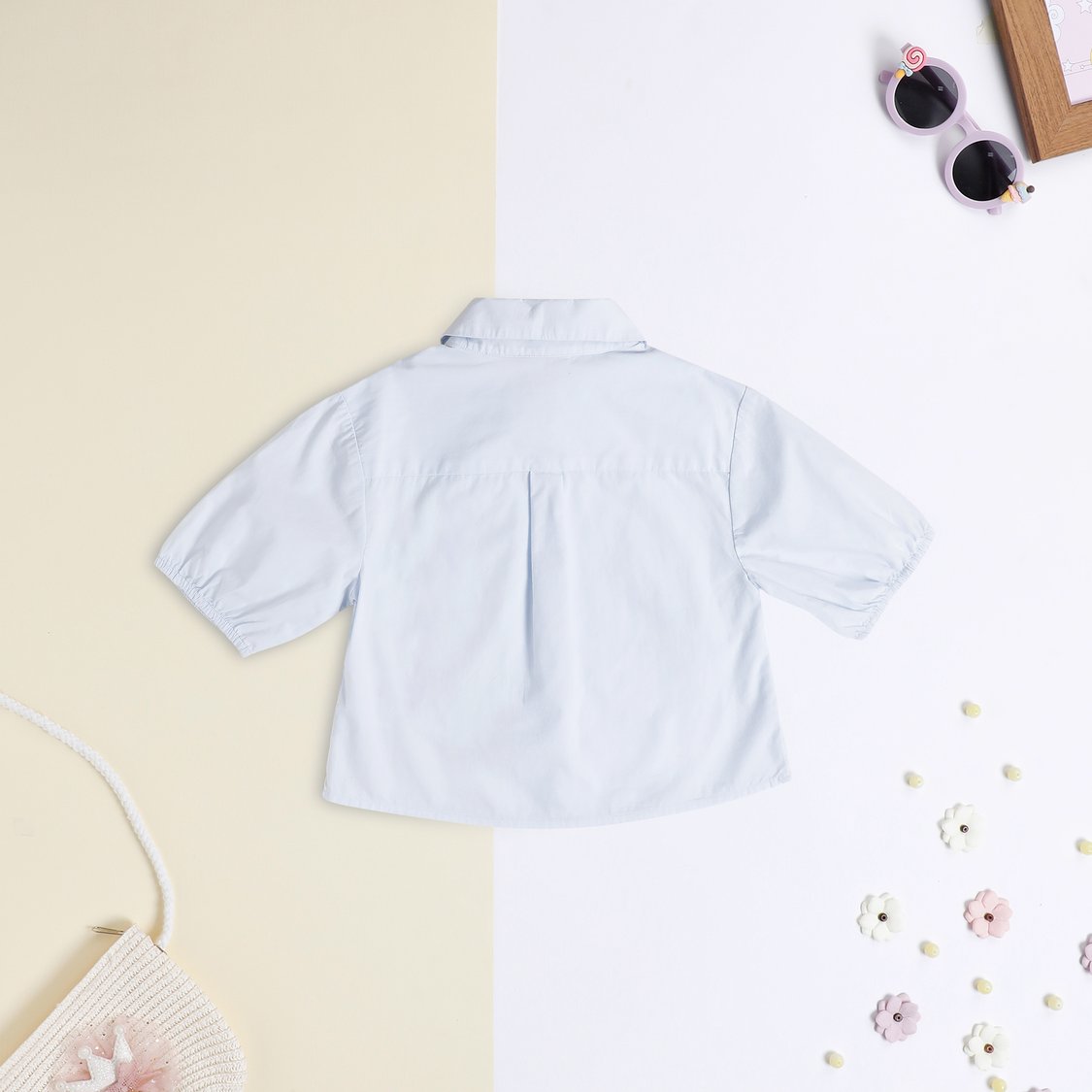 Juniors Solid Bow Detail Shirt with Button Closure