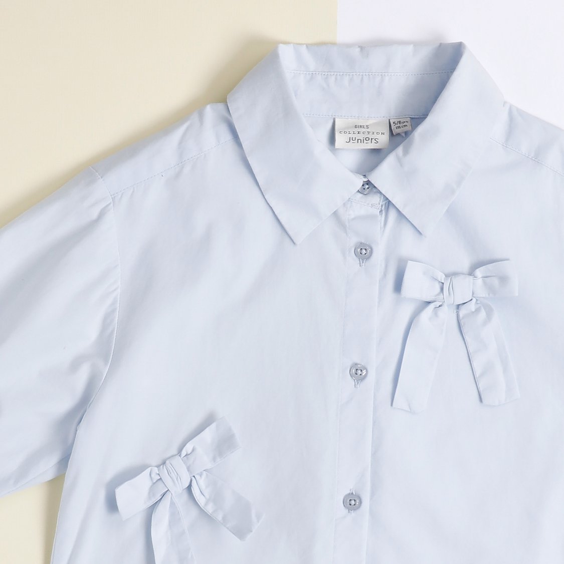 Juniors Solid Bow Detail Shirt with Button Closure