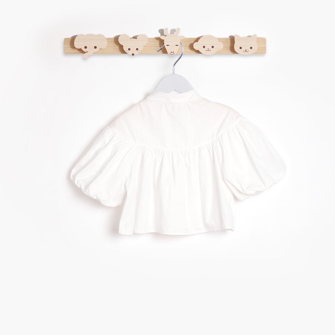 Juniors Floral Accent Collared Top with Balloon Sleeves