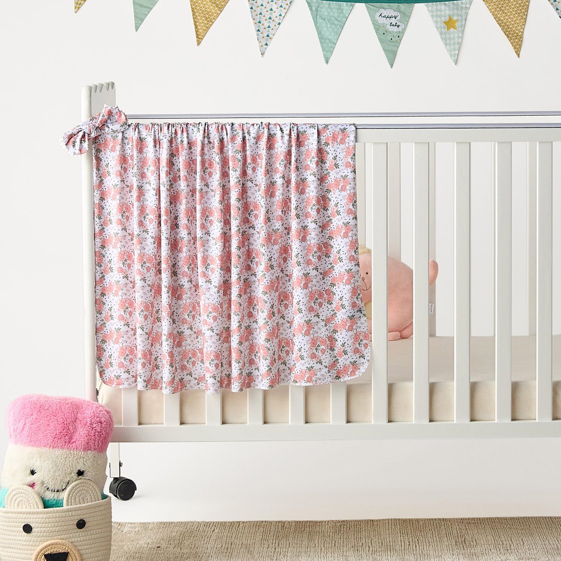 Juniors Floral Print Swaddle Blanket with Headband