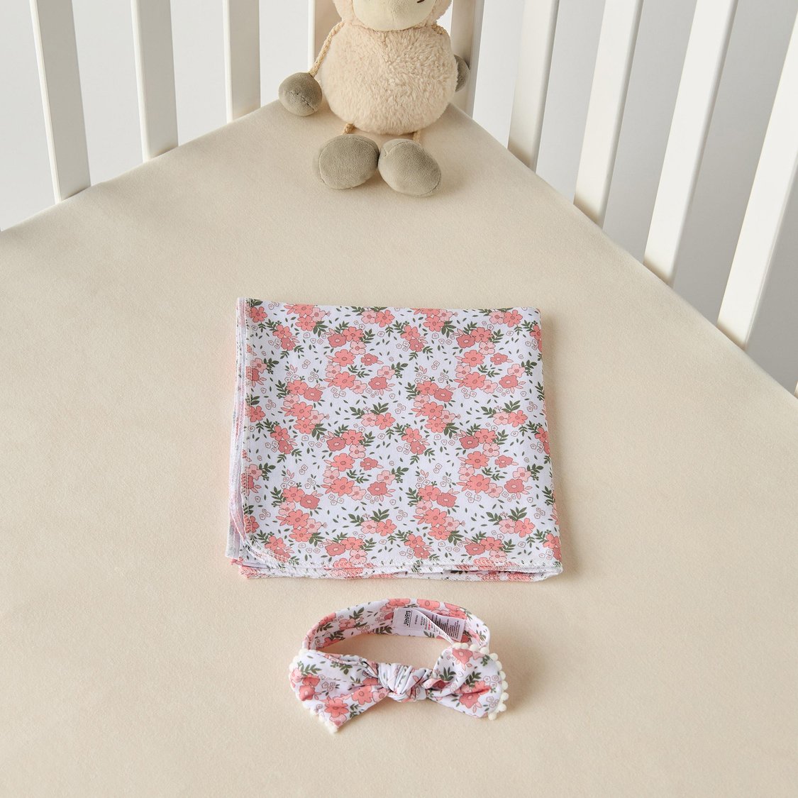 Juniors Floral Print Swaddle Blanket with Headband