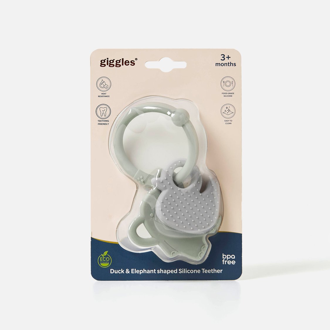 Giggles 2-Piece Duck and Elephant Silicone Teether with Ring Set