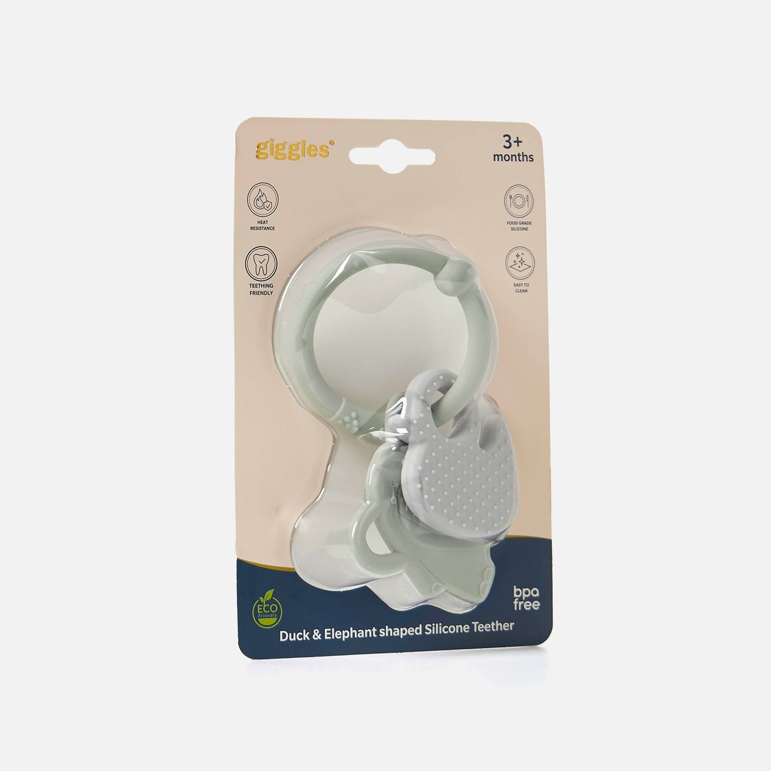 Giggles 2-Piece Duck and Elephant Silicone Teether with Ring Set