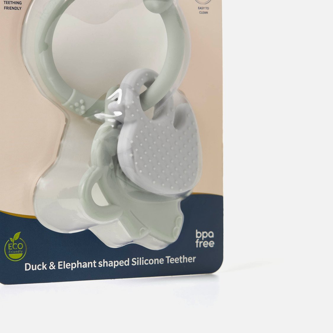 Giggles 2-Piece Duck and Elephant Silicone Teether with Ring Set