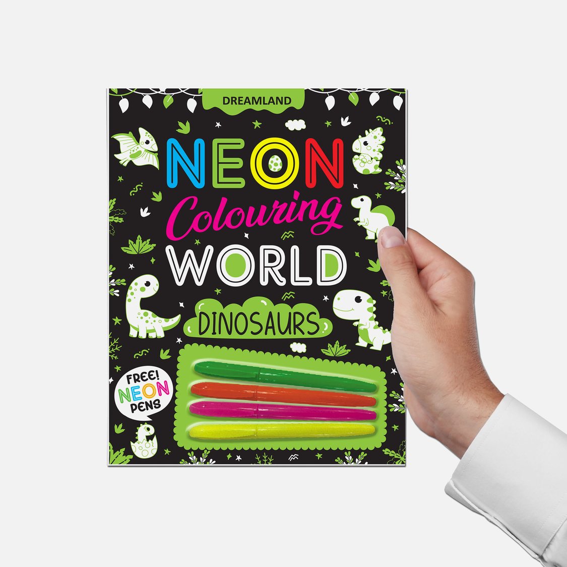 Dreamland Dinosaurs Neon Colouring World Book with Neon Pens