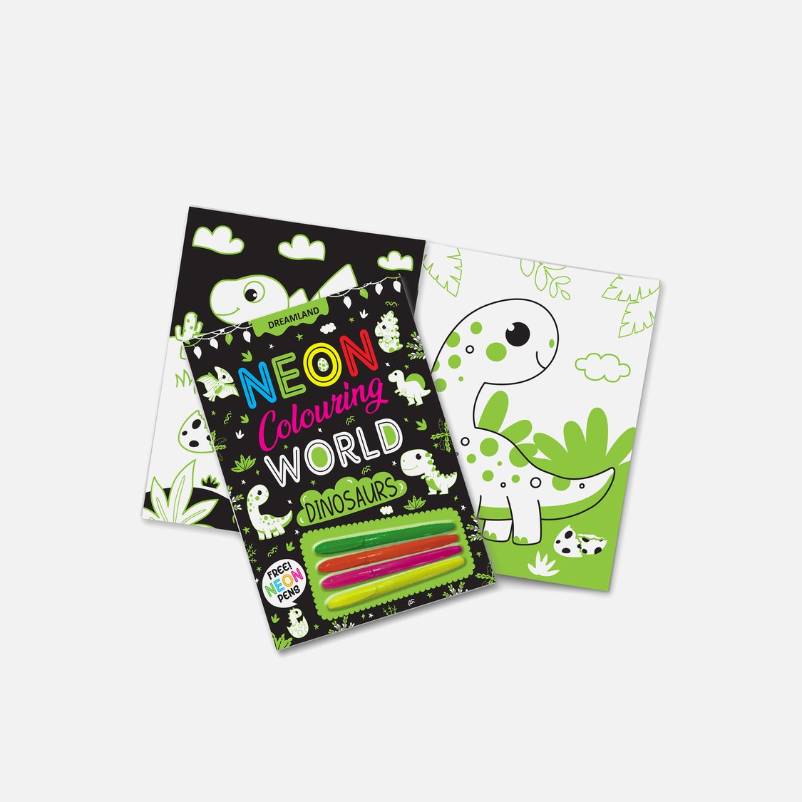 Dreamland Dinosaurs Neon Colouring World Book with Neon Pens
