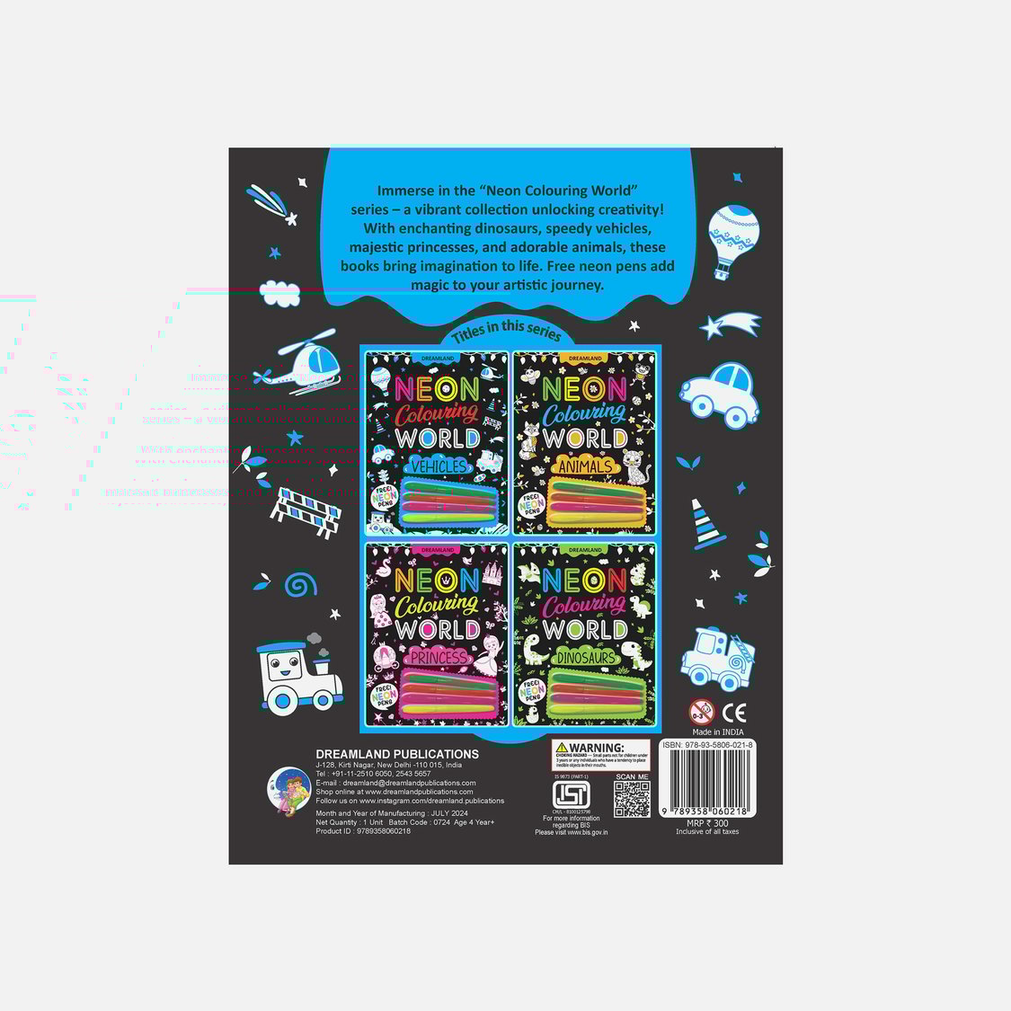 Dreamland Vehicles Neon Colouring World Book with Neon Pens