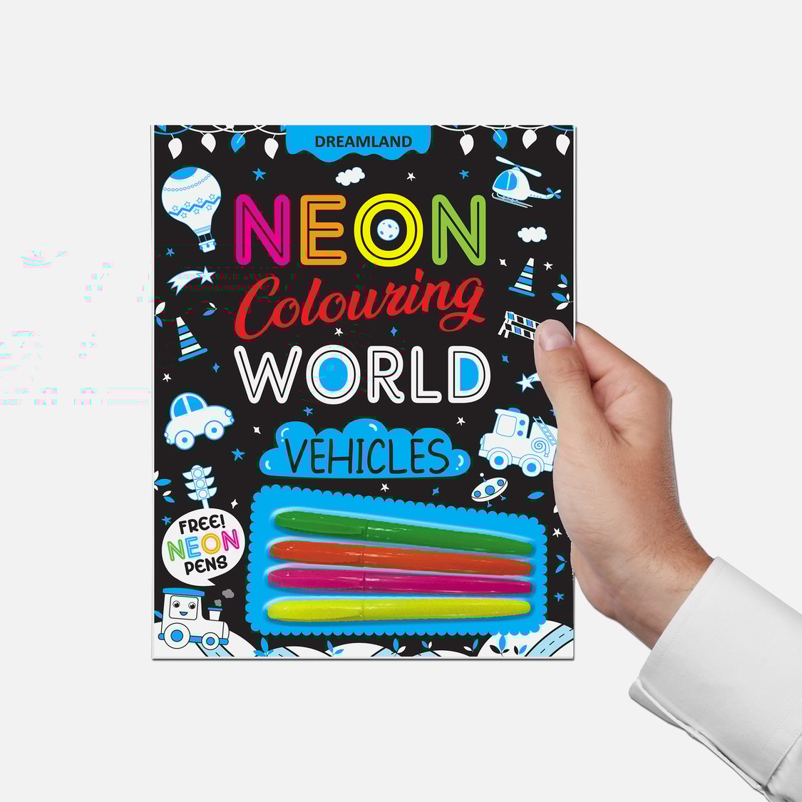 Dreamland Vehicles Neon Colouring World Book with Neon Pens