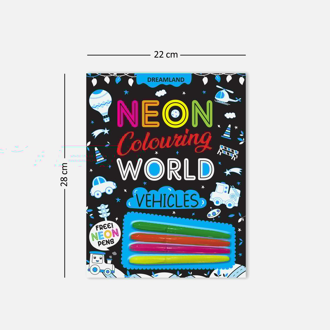 Dreamland Vehicles Neon Colouring World Book with Neon Pens