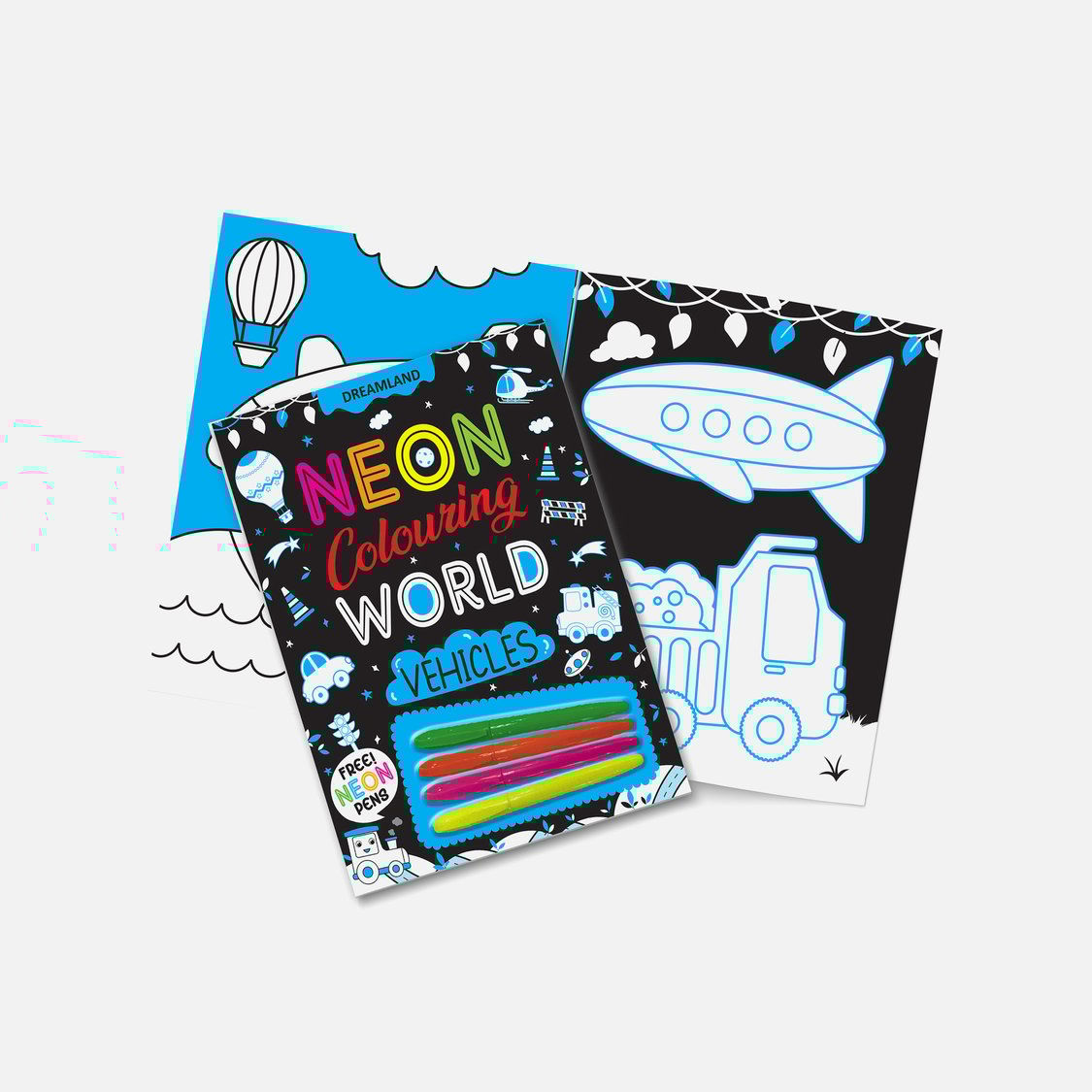 Dreamland Vehicles Neon Colouring World Book with Neon Pens