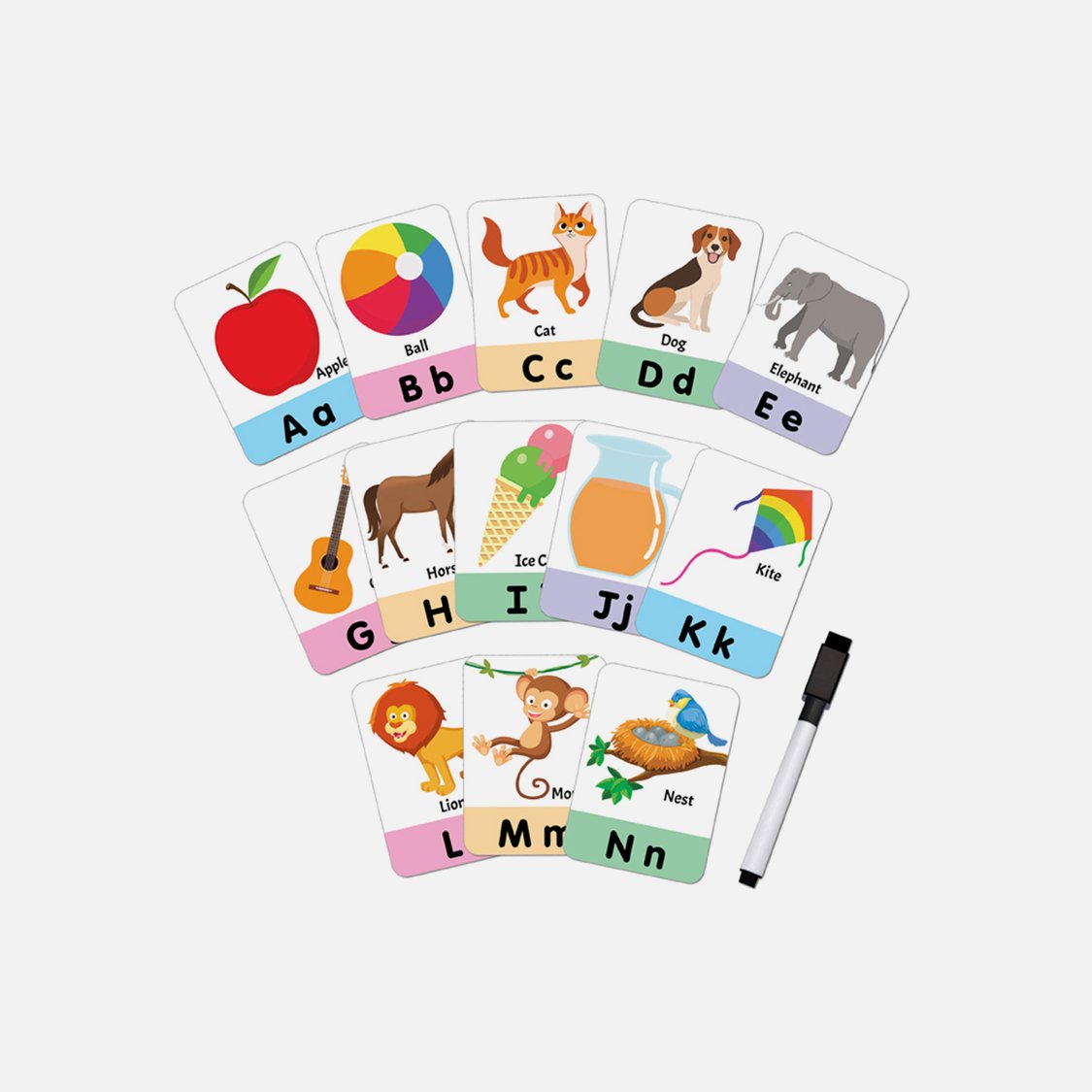 Dreamland Flash Cards Alphabet - 30 Double Sided Flash Cards for Kids (With Free Pen)