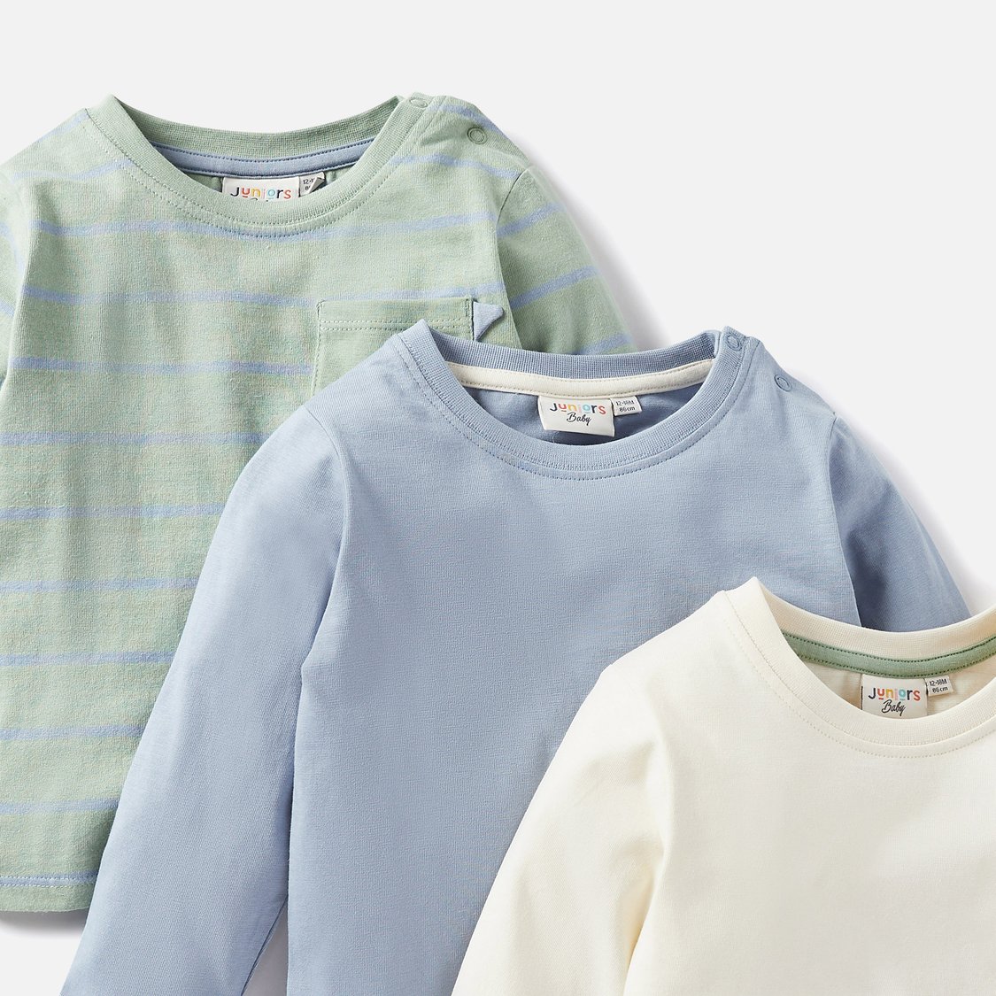 Juniors Printed T-shirt with Crew Neck and Long Sleeves - Set of 3