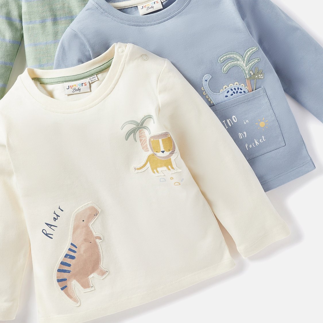 Juniors Printed T-shirt with Crew Neck and Long Sleeves - Set of 3