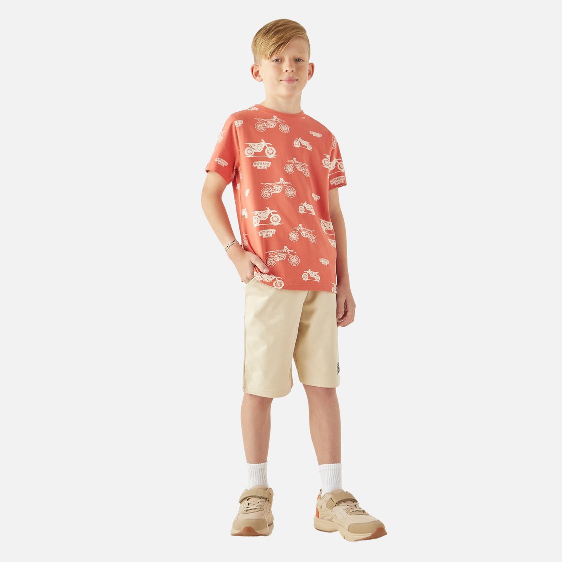 Juniors Bike Print T-shirt with Crew Neck and Short Sleeves