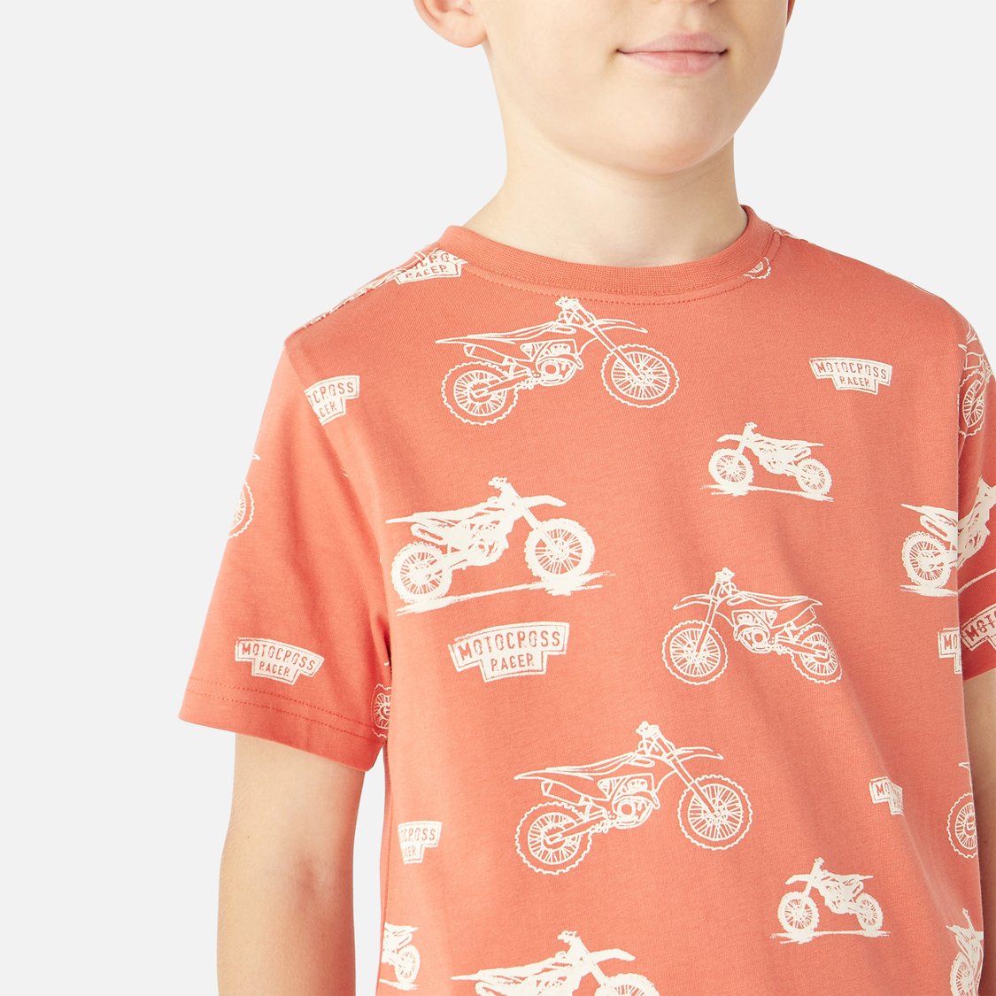 Juniors Bike Print T-shirt with Crew Neck and Short Sleeves