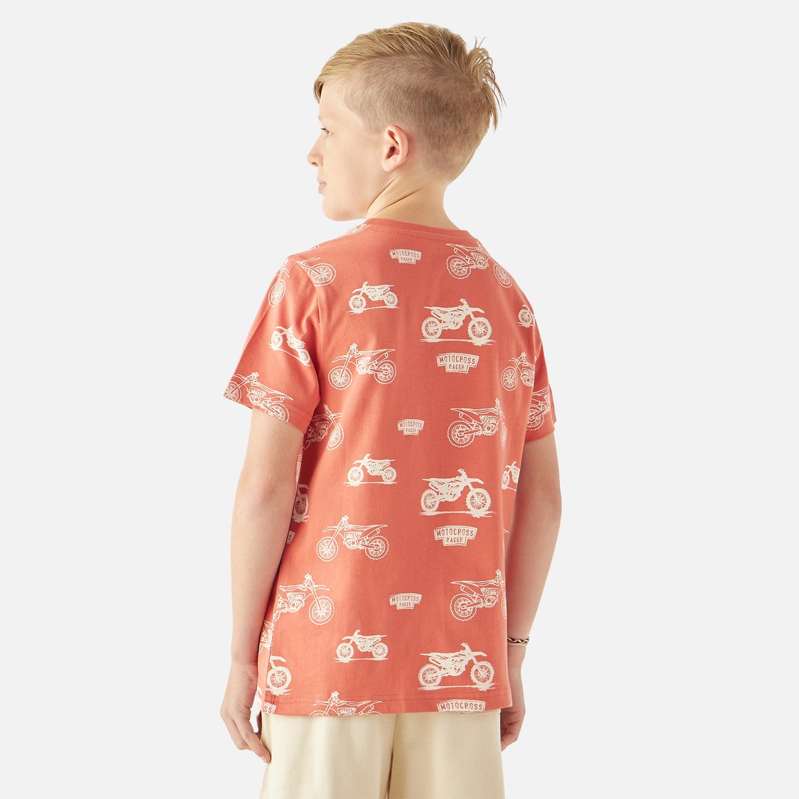 Juniors Bike Print T-shirt with Crew Neck and Short Sleeves