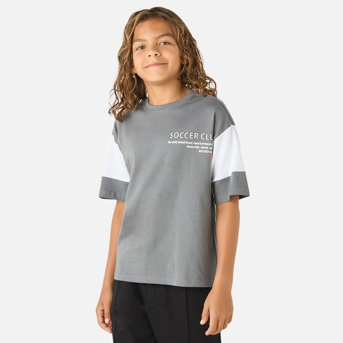 Juniors Typographic Print Crew Neck T-shirt with Short Sleeves