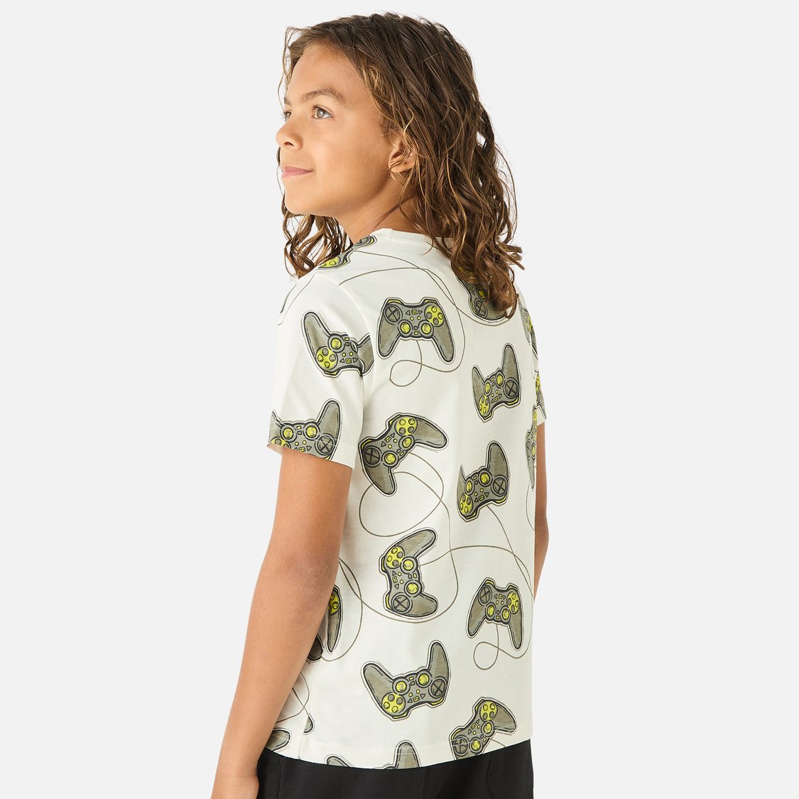 Juniors Gamer Print T-shirt with Crew Neck and Short Sleeves