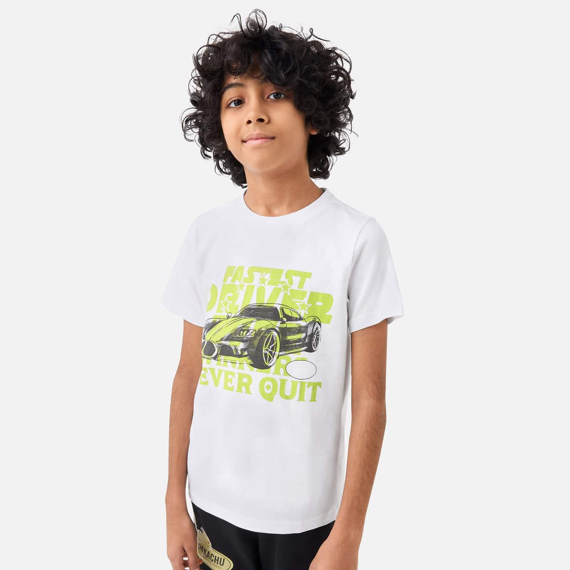 Juniors Graphic Print T-shirt with Short Sleeves