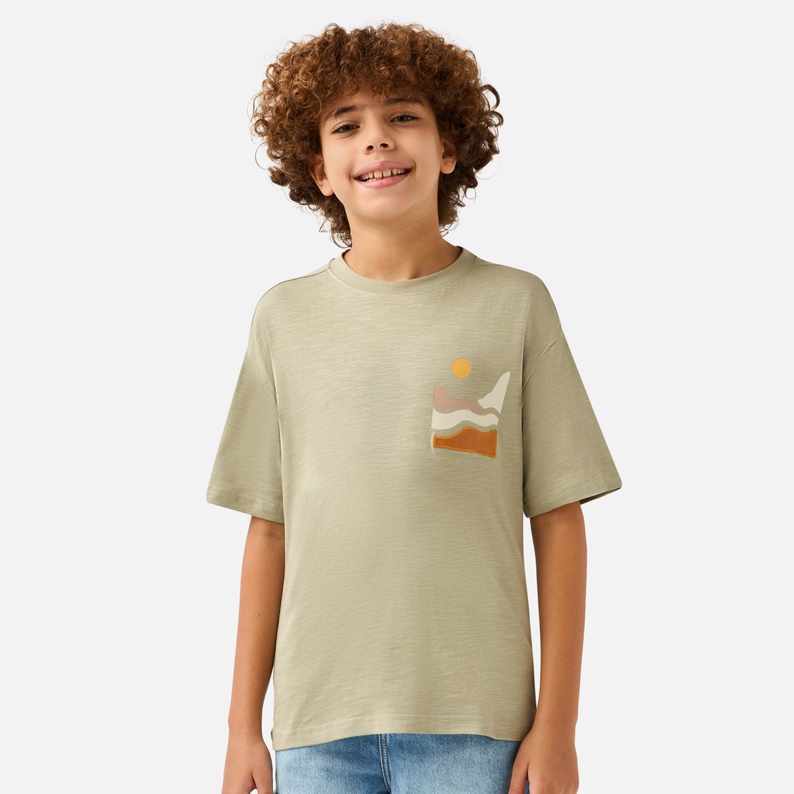 Juniors Graphic Print Crew Neck T-shirt with Short Sleeves