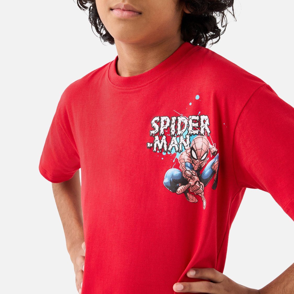 Spider-Man Print T-shirt with Crew Neck and Short Sleeves
