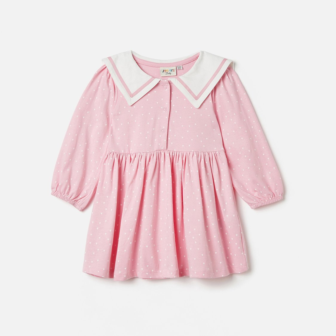 Juniors All-Over Heart Print A-Line Dress with Long Sleeves
