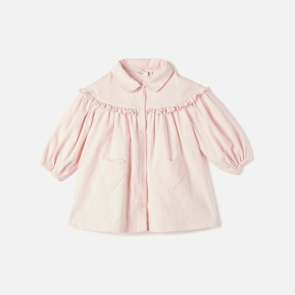 Juniors Ribbed Shirt Dress with Collar and Ruffle Detail