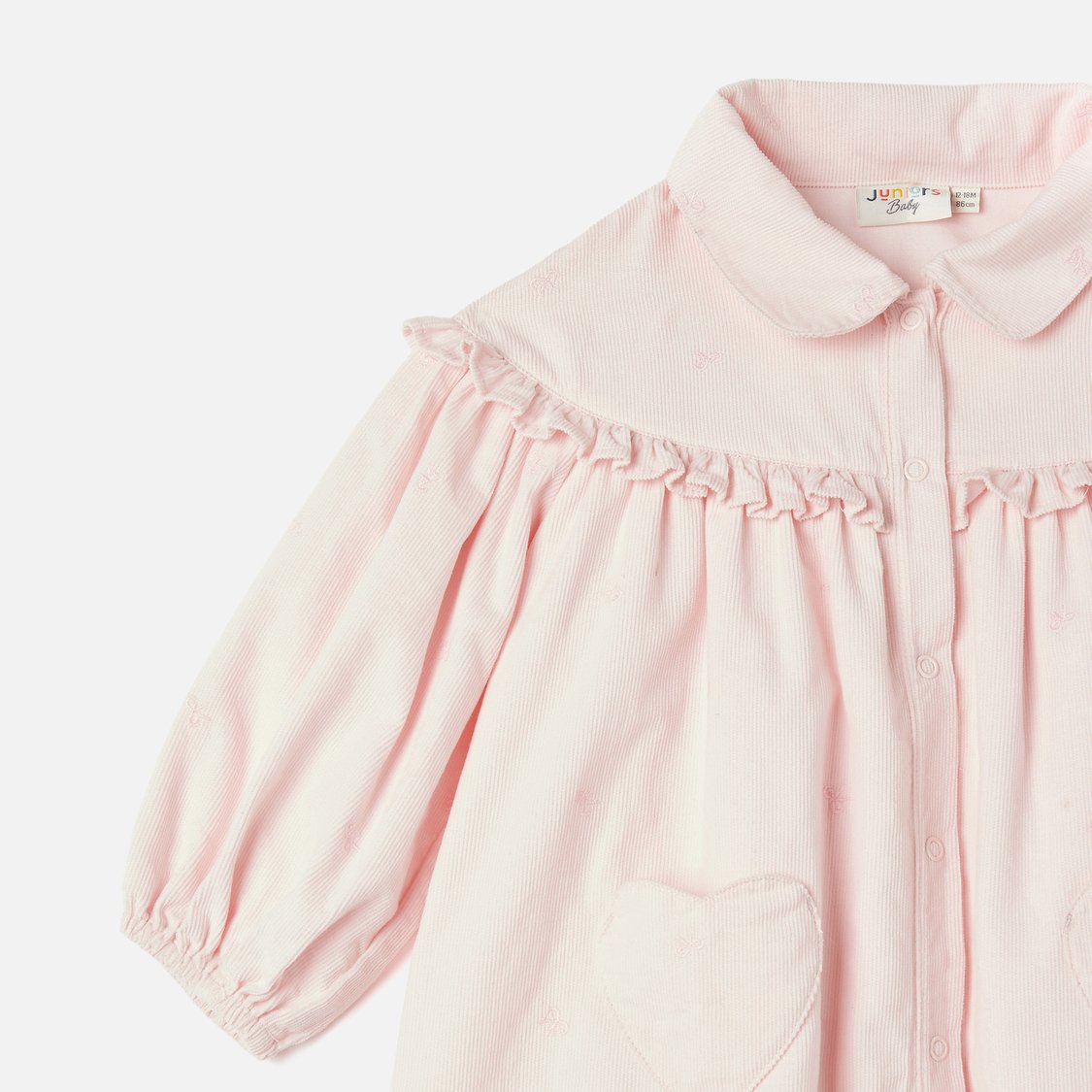 Juniors Ribbed Shirt Dress with Collar and Ruffle Detail