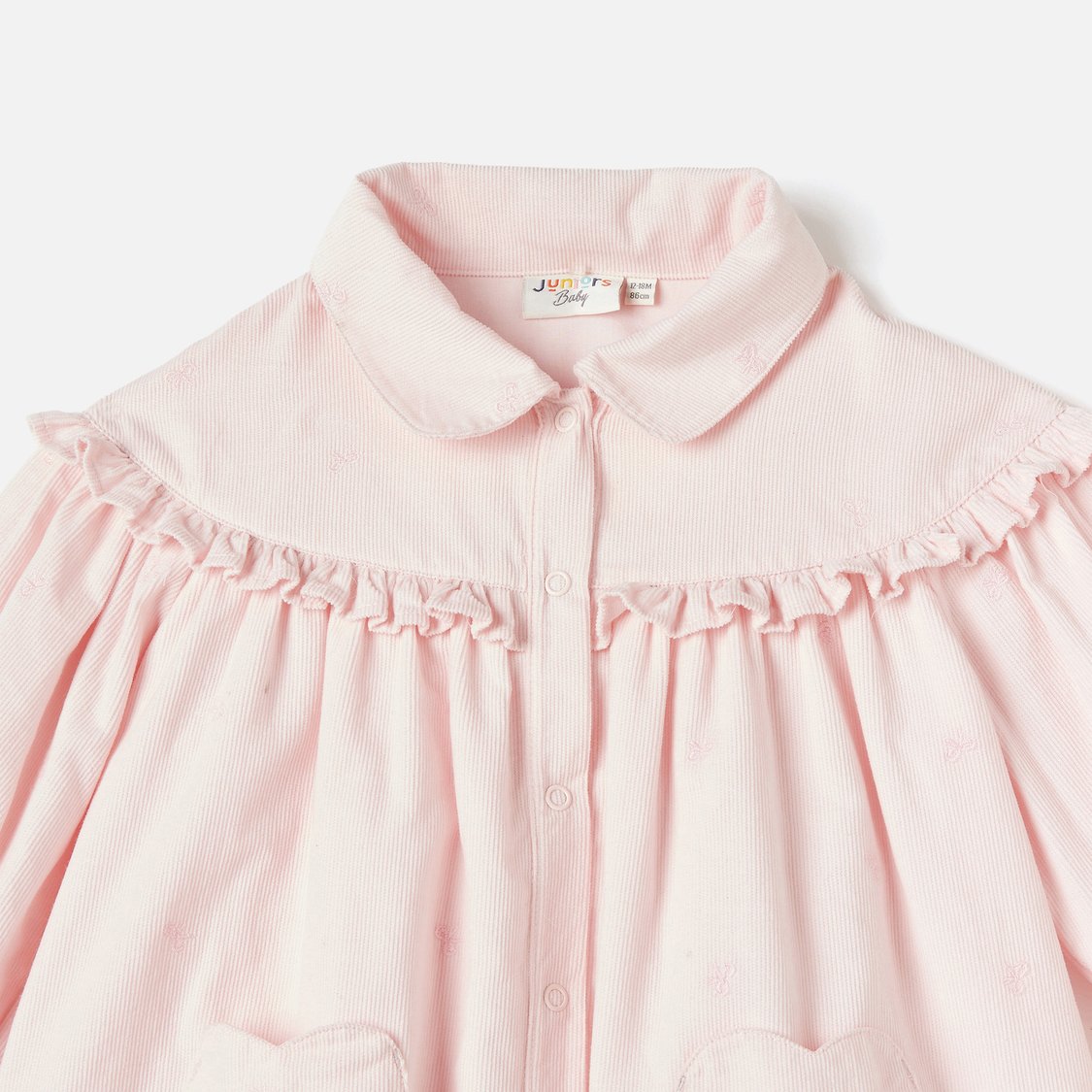 Juniors Ribbed Shirt Dress with Collar and Ruffle Detail
