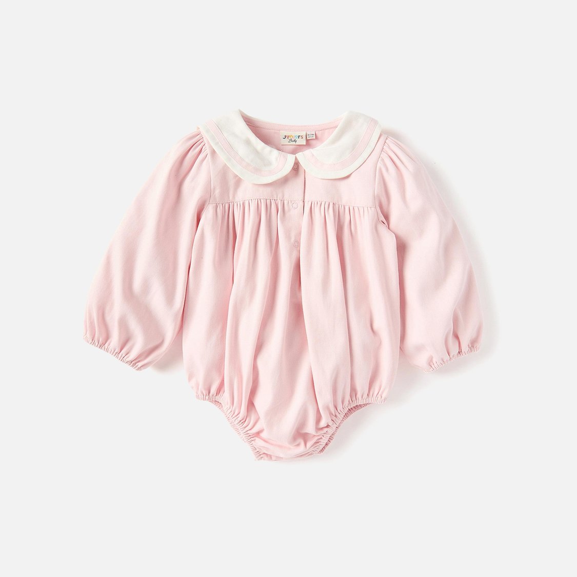 Juniors Solid Romper with Long Sleeves and Button Closure